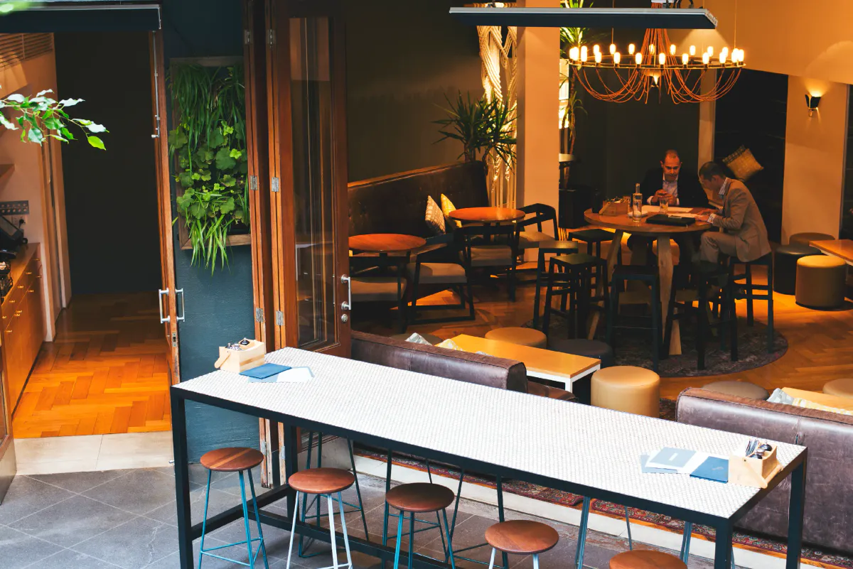 Tables and chairs in a restaurant dining room