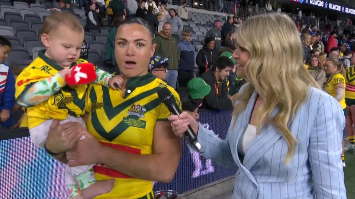 Rugby league ball on a grass playing field