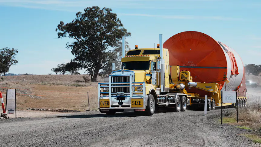 A heavy vehicle travelling along a regional highway
