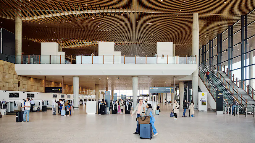 Airport terminal seating overlooking aircraft parking bays